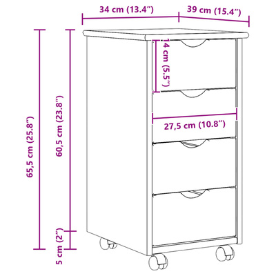 Rolkowa szafka 34 x 39 x 65,5 cm Lite drewno sosnowe Szary