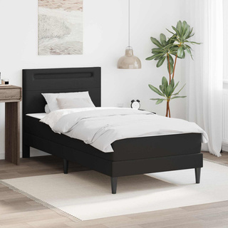 Ramka łóżka z paskami LED Czarny 90 x 200 cm Ekoskóra