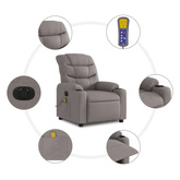 vidaXL Rozkładany fotel masujący, elektryczny, kolor taupe, tkanina