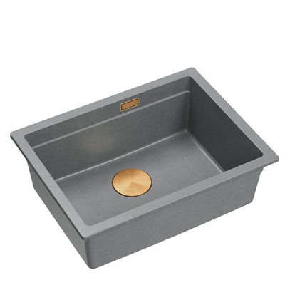 LOGAN 100 GraniteQ zlewozmywak silver stone 59,5x45,1x21,5 cm 1-komorowy podwieszany z syfonem manualnym miedziany