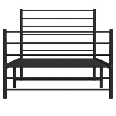 rama łóżka z wezgłowiem i zanóżkiem, czarna, 90x200 cm Metalowa