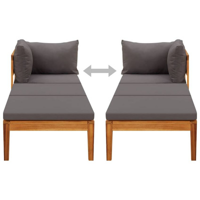 vidaXL Leżak z podłokietnikiem, ciemnoszary, lite drewno akacjowe