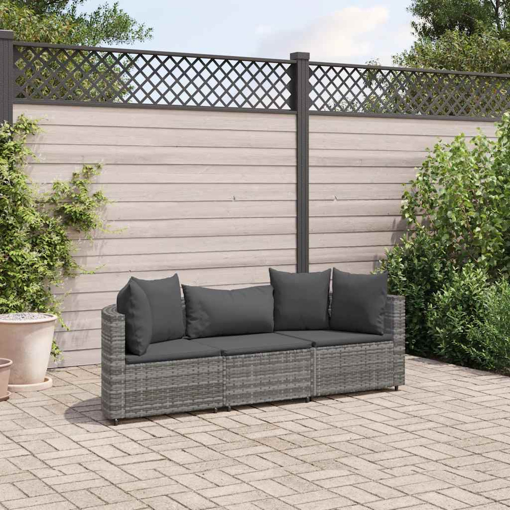 3-częściowa sofa do ogrodu, z poduszkami, szara, polirattanowa