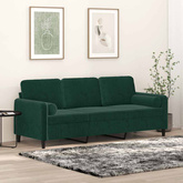 3-osobowa sofa z poduszkami, ciemnozielona, 180 cm, aksamit