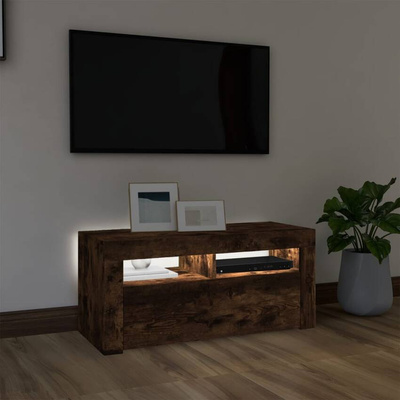 vidaXL Szafka pod TV z oświetleniem LED, przydymiony dąb, 90x35x40 cm