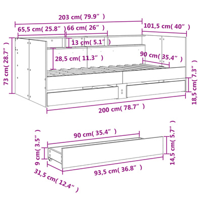 Łóżko dzienne z szufladami, bez materaca, białe, 90x200 cm model standard