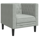 Fotel Chesterfield, jasnoszary, tapicerowany aksamitem