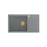 EVAN 136 XL GraniteQ zlewozmywak z syfonem Push To Open 1-komorowy z/o (860x500x210; kom. 420x490) silver stone / elementy złote