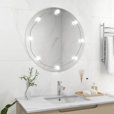 vidaXL Lustro ścienne z lampkami LED, bez ramy, okrągłe, szklane