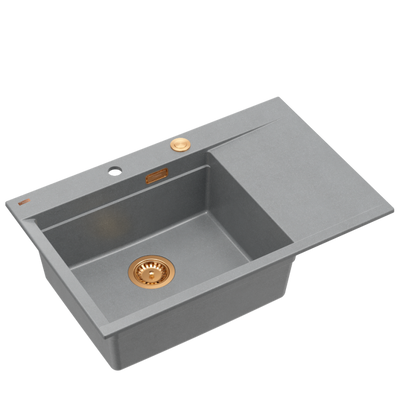 JOSH 111 GraniteQ zlewozmywak 1-komorowy z/o (780x500x215) silver stone  + syfon push 2 open + deska + wkładka/ elementy miedziane