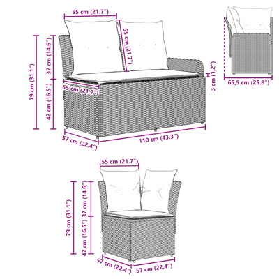 2 szt. Sofa ogrodowa z podłokietnikami i sofą narożną Rattan PE