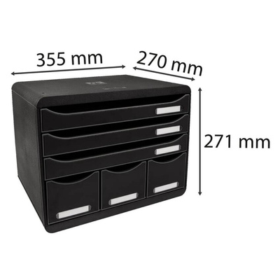 Exacompta Organizer na biurko Maxi z 6 szufladami, czarny z połyskiem