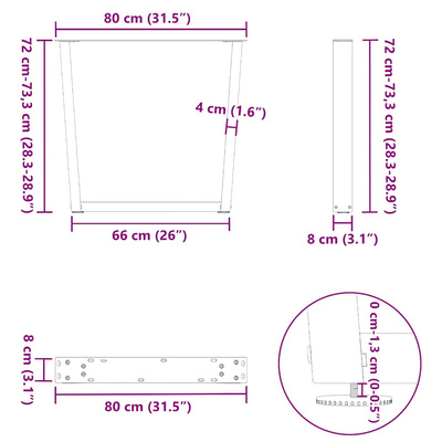 Nogi do stołu jadalnego w kształcie litery V 3 szt. Czarne 80x(72-73,3) cm Stalowe