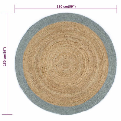 vidaXL Ręcznie wykonany dywanik, juta, oliwkowozielona krawędź, 150 cm