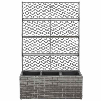 Donica z kratką i 3 wkładami, 83x30x130 cm, polirattan, szara