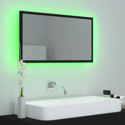 vidaXL Lustro łazienkowe z LED, czarne, 80x8,5x37 cm, akryl