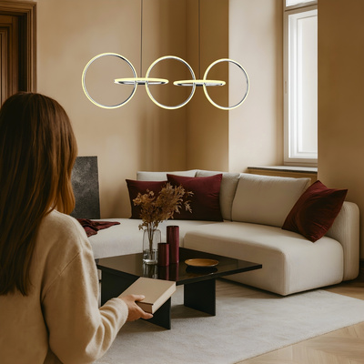 Lampa wisząca KOS nowoczesna – srebrne okręgi LED 4000K- minimalistyczna lampa nad stół