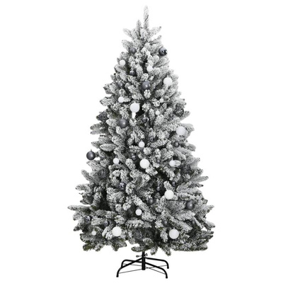 vidaXL Sztuczna choinka na zawiasach, 300 lampek LED i bombki, 240 cm