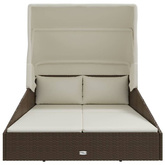 vidaXL Leżak ze składanym dachem, brązowy, 200x114x128 cm, polirattan