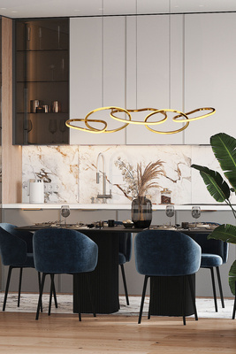 Lampa wisząca ANNELI elegancka  – złota nieregularna forma 80 cm – designerska lampa salonu i jadalni LED 3000K
