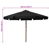 Parasol ogrodowy na drewnianym słupku, 330 cm, czarny