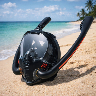 Maska Do Snorkelingu Nurkowania Pełnotwarzowa AntiFog DryTop Czarna L/XL