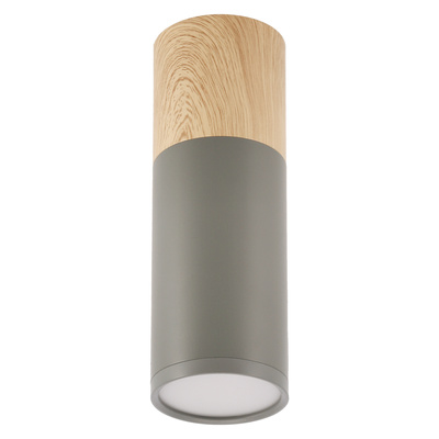 Lampa sufitowa tuba szaro-drewniana natynkowa GU10