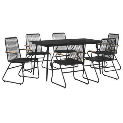 7-częściowy zestaw mebli ogrodowych, czarny, rattan PVC