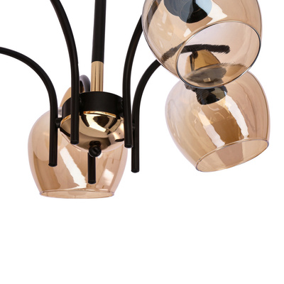 MERRA lampa wiszaca czarny 5x40W E27 klosz bursztynowy 35-35325