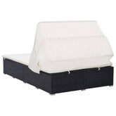 vidaXL 2-osobowy leżak z poduszką, polirattan, czarny