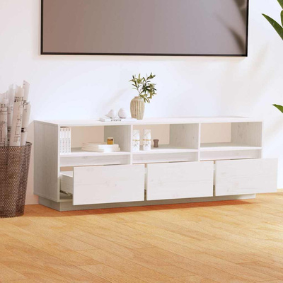 Szafka pod telewizor, biała, 140x37x50 cm, lite drewno sosnowe