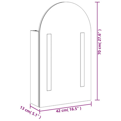 Szafka łazienkowa z lustrem i LED, łukowa, czarna, 42x13x70 cm