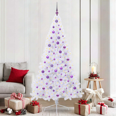 Sztuczna choinka z 300 diodami LED Biały 210 cm PVC i stal