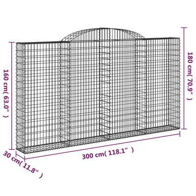 Kosze gabionowe, 3 szt, 300x30x160/180 cm, galwanizowane żelazo