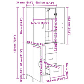 Highboard Dąb rzemieślniczy 69,5 x 34 x 180 cm