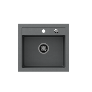 JOHNNY 110 GraniteQ zlewozmywak granitowy silver stone 1-komorowy b/o (50x47x18,5), z syfonem i zaślepką stal szlachetna
