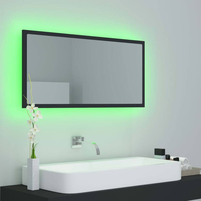 vidaXL Lustro łazienkowe z LED, szare, 90x8,5x37 cm, akryl