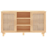 Kredens, brązowa, 105x30x60 cm, lita sosna i naturalny rattan