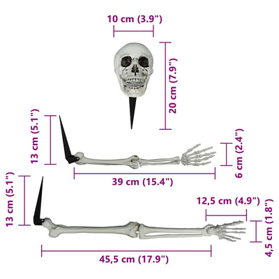 Szkielet Halloween z kolcami na ziemi Biały 45,5 x 13 cm
