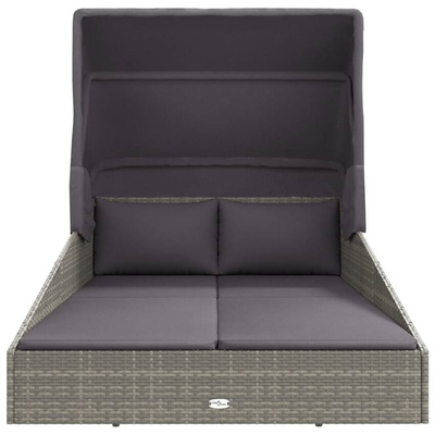 vidaXL Leżak ze składanym dachem, szary, 200x114x128 cm, polirattan