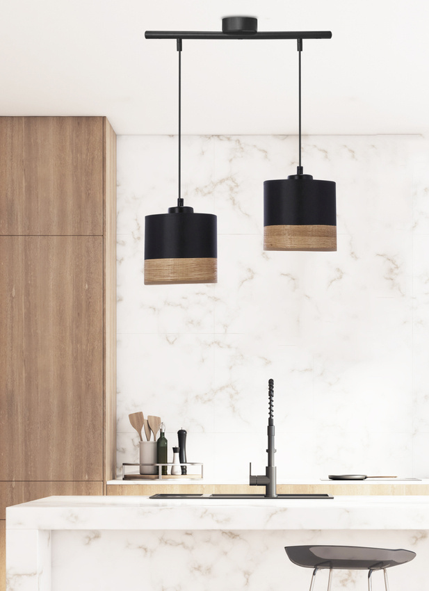 Lampa wisząca z abażurem Porto czarna podwójna do jadalni nad stół