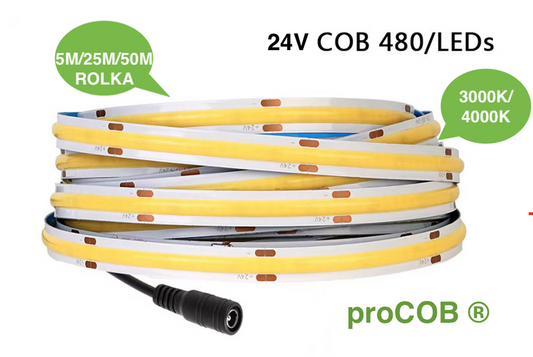 Taśma LED proCOB® 24V 11W  Neutralna 480 LED CRI>90-5m