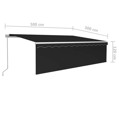 Ręcznie zwijana markiza z zasłoną i LED, 5x3 m, antracytowa
