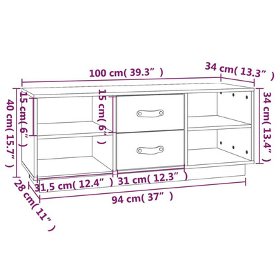 vidaXL Szafka pod TV, biała, 100x34x40 cm, lite drewno sosnowe