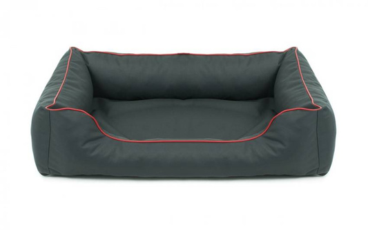 Legowisko dla psa Sofa Valencia Standard w kolorze ciemnoszarym z czerwonym wykończeniem Rozmiar: S - 65 x 50 cm