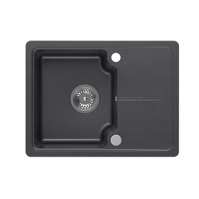 Zlewozmywak granitowy BABY TONY 116  – jednokomorowy, wpuszczany, black dotted/elementy stalowe, Quadron