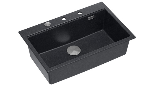 Zlewozmywak granitowy MARC 1-komorowy 76x50 cm czarny/black diamond + elementy stal szlachetna