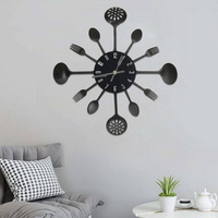 vidaXL Zegar ścienny z łyżek i widelców, czarny, 40 cm, aluminium