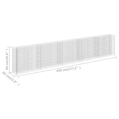 vidaXL Podwyższona donica gabionowa, galwanizowana stal, 450x30x90 cm