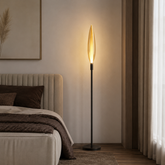 Lampa podłogowa Nordic szklana z bursztynowym kloszem czarna metalowa stojąca